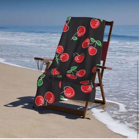 Black microfiber Towel with Red Cherry Print - Picture 5 of 5